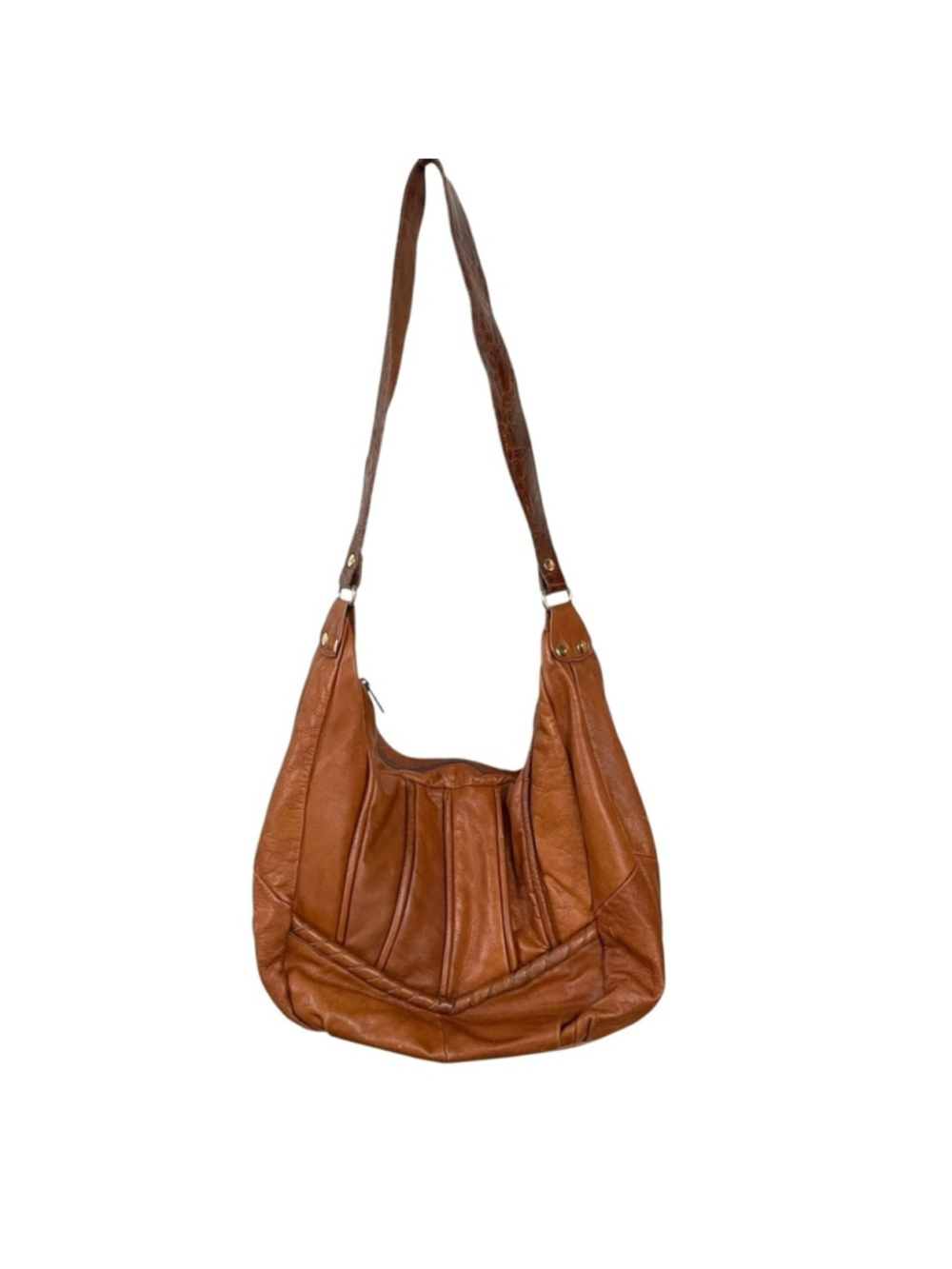 Vintage Fiona Boho Leather Shoulder Purse Bag Cognac Brown